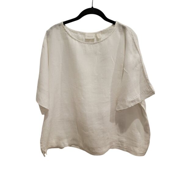 Chico's Linen Top Women's Pullover Tunic Sz 3 (XL) Short Sleeve White Office - Picture 1 of 12
